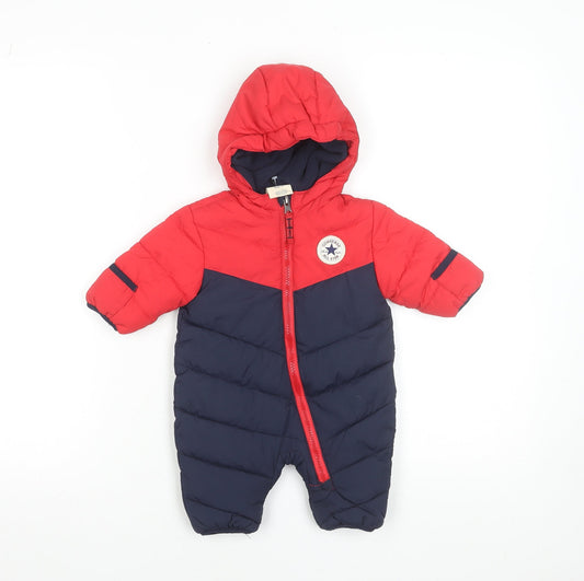 Converse Unisex Baby Red & Navy Puffer Snowsuit 0-3 Months Hooded Winter Suit