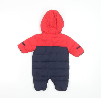 Converse Unisex Baby Red & Navy Puffer Snowsuit 0-3 Months Hooded Winter Suit