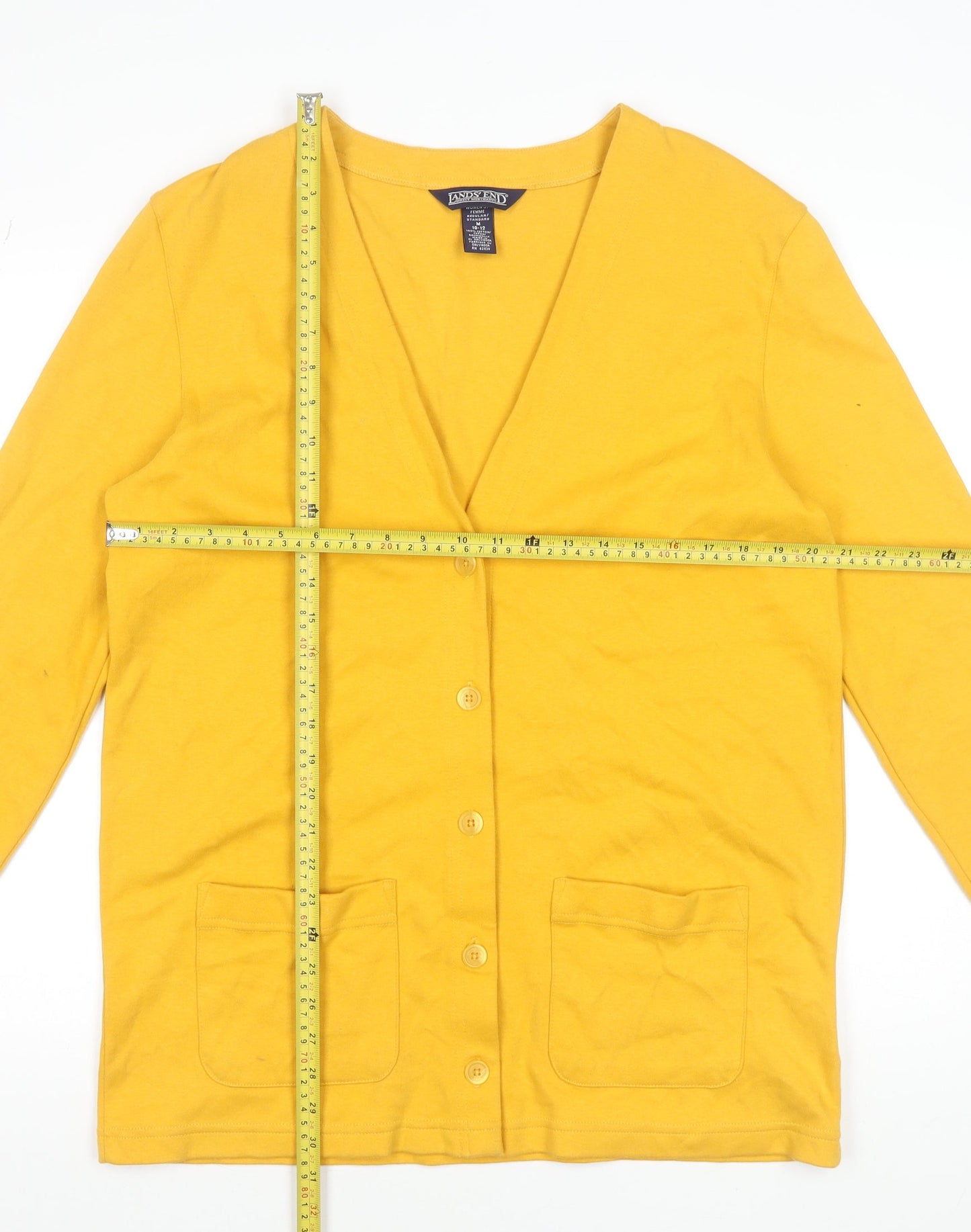 Womens UK Size M Lands' End Yellow Cardigan Jumper