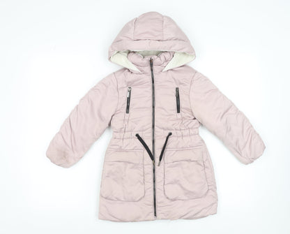 Next Girls Pink Hooded Puffer Coat 5 Years Winter Lined Jacket