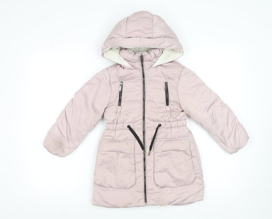 Next Girls Pink Hooded Puffer Coat 5 Years Winter Lined Jacket