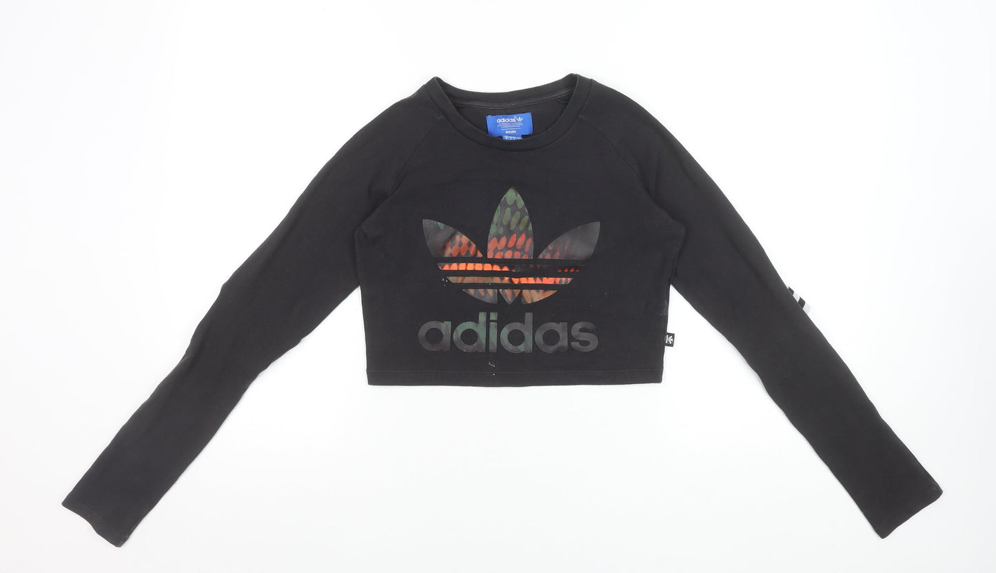 Womens UK Size 10 adidas Black Cropped T-Shirt