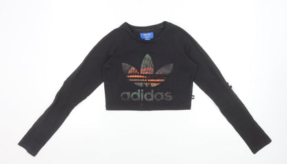 Womens UK Size 10 adidas Black Cropped T-Shirt