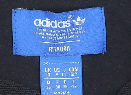 Womens UK Size 10 adidas Black Cropped T-Shirt