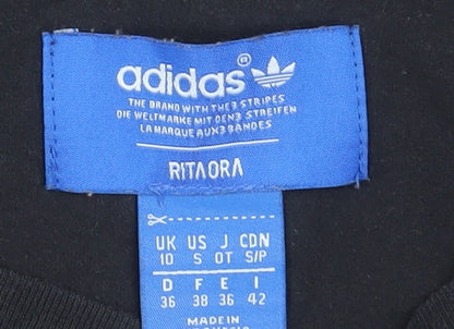 Womens UK Size 10 adidas Black Cropped T-Shirt