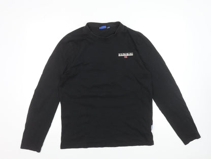 Napapijri Mens Black Long Sleeve Cotton T-Shirt Size M