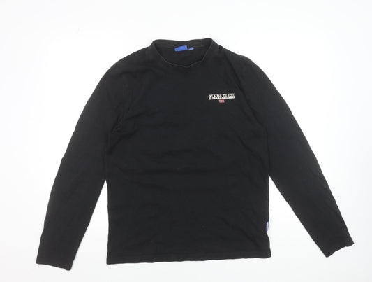 Napapijri Mens Black Long Sleeve Cotton T-Shirt Size M