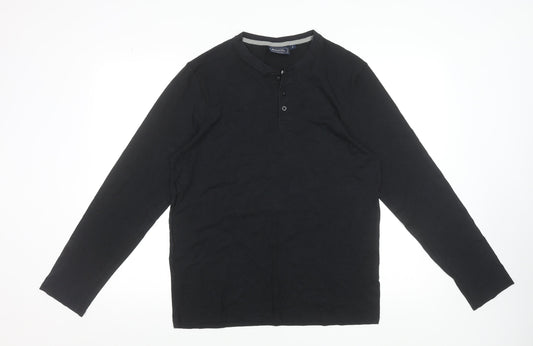 Mountain Warehouse Men's Black Bamboo Henley Long Sleeve T-Shirt M