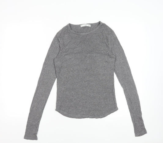 MNG Women's Grey Long Sleeve Slim Fit Viscose Top Size S