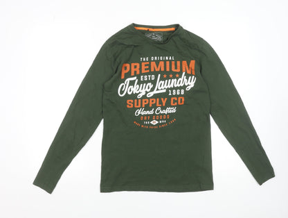 Tokyo Laundry Men's Green Long Sleeve Graphic T-Shirt Size S