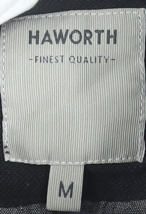 Haworth Men's Grey & Navy Striped Long Sleeve Rugby Polo Shirt M