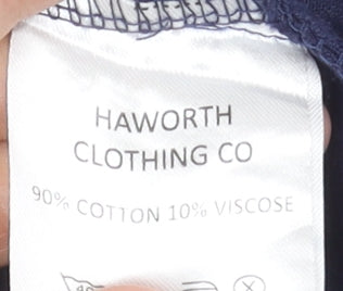 Haworth Men's Grey & Navy Striped Long Sleeve Rugby Polo Shirt M