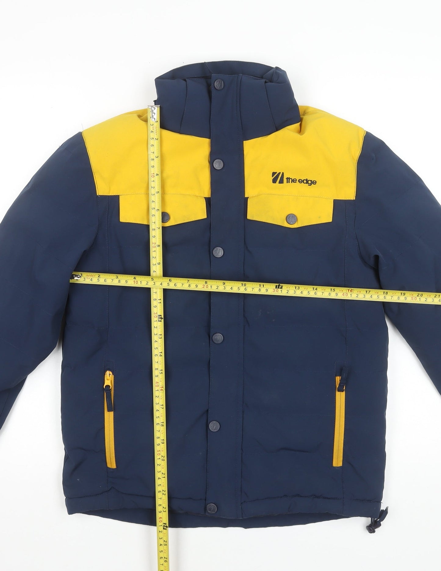 The Edge Boys Blue & Yellow Puffer Jacket 11-12 Years Winter Hooded Coat