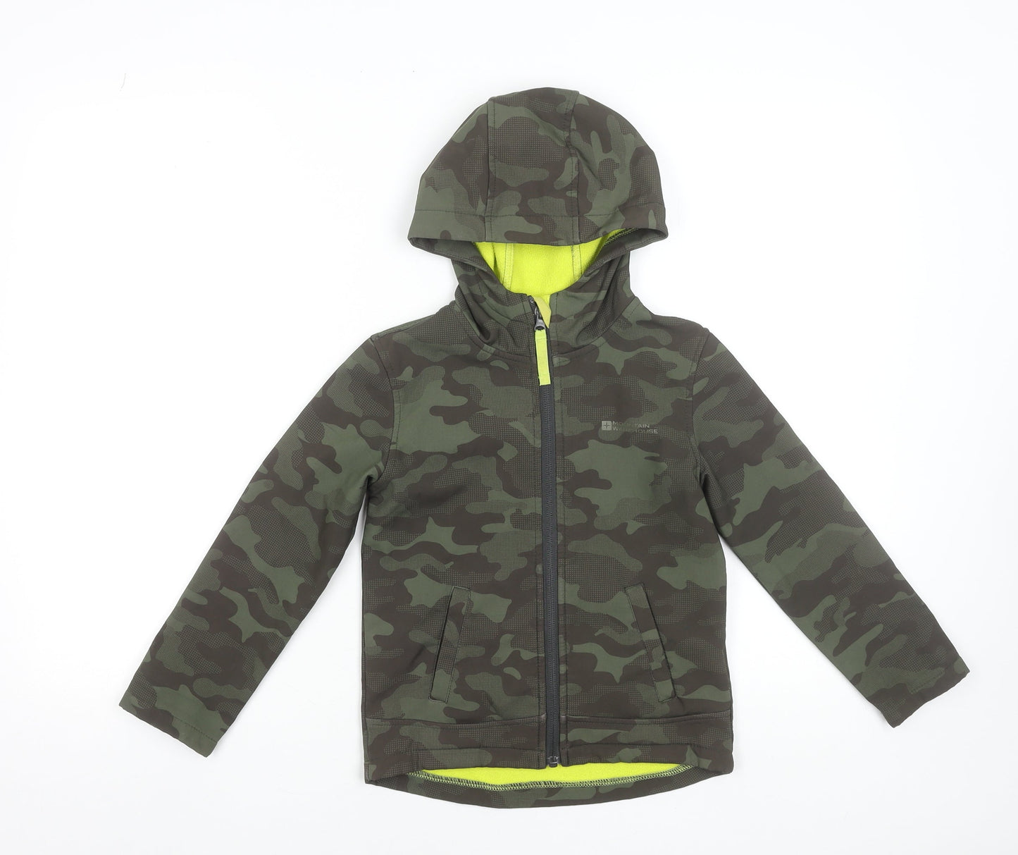 Mountain Warehouse Boys Green Camouflage Softshell Hooded Jacket 5-6 Years
