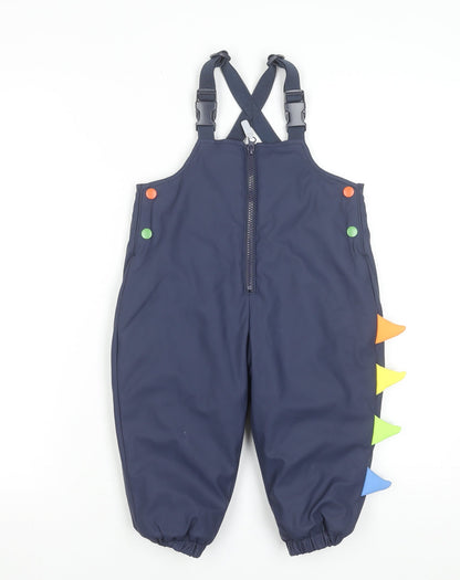 Nutmeg Boys Blue Dinosaur Waterproof Ski Salopettes 2 Years Winter Lined