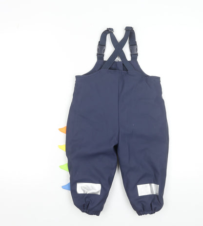 Nutmeg Boys Blue Dinosaur Waterproof Ski Salopettes 2 Years Winter Lined