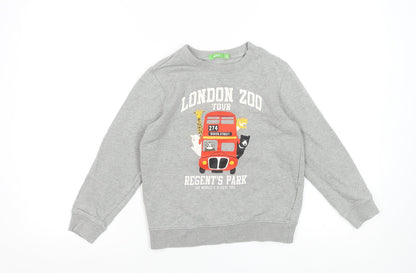 Bossini Boys Grey London Zoo Graphic Cotton Pullover Sweatshirt 9-10 Years