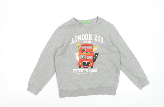 Bossini Boys Grey London Zoo Graphic Cotton Pullover Sweatshirt 9-10 Years