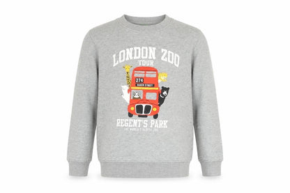 Front view of Bossini boys’ grey london zoo graphic cotton pullover sweatshirt 9-10 years