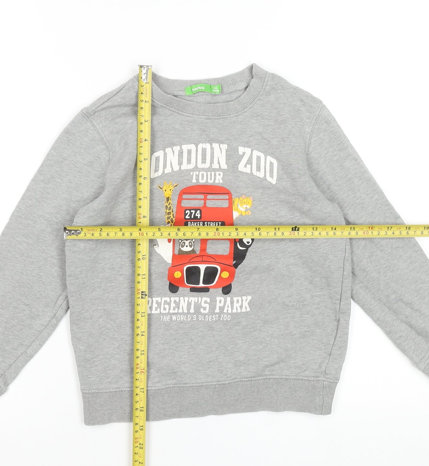 Bossini Boys Grey London Zoo Graphic Cotton Pullover Sweatshirt 9-10 Years