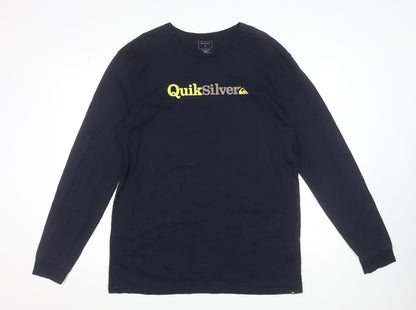 Quiksilver Men’s Blue Long Sleeve Logo Cotton T-Shirt 2XL Regular Fit