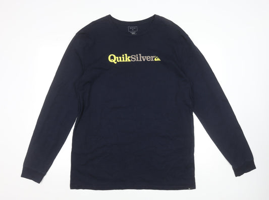 Quiksilver Men’s Blue Long Sleeve Logo Cotton T-Shirt 2XL Regular Fit