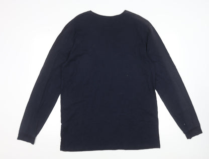 Quiksilver Men’s Blue Long Sleeve Logo Cotton T-Shirt 2XL Regular Fit