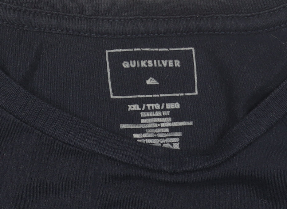 Quiksilver Men’s Blue Long Sleeve Logo Cotton T-Shirt 2XL Regular Fit