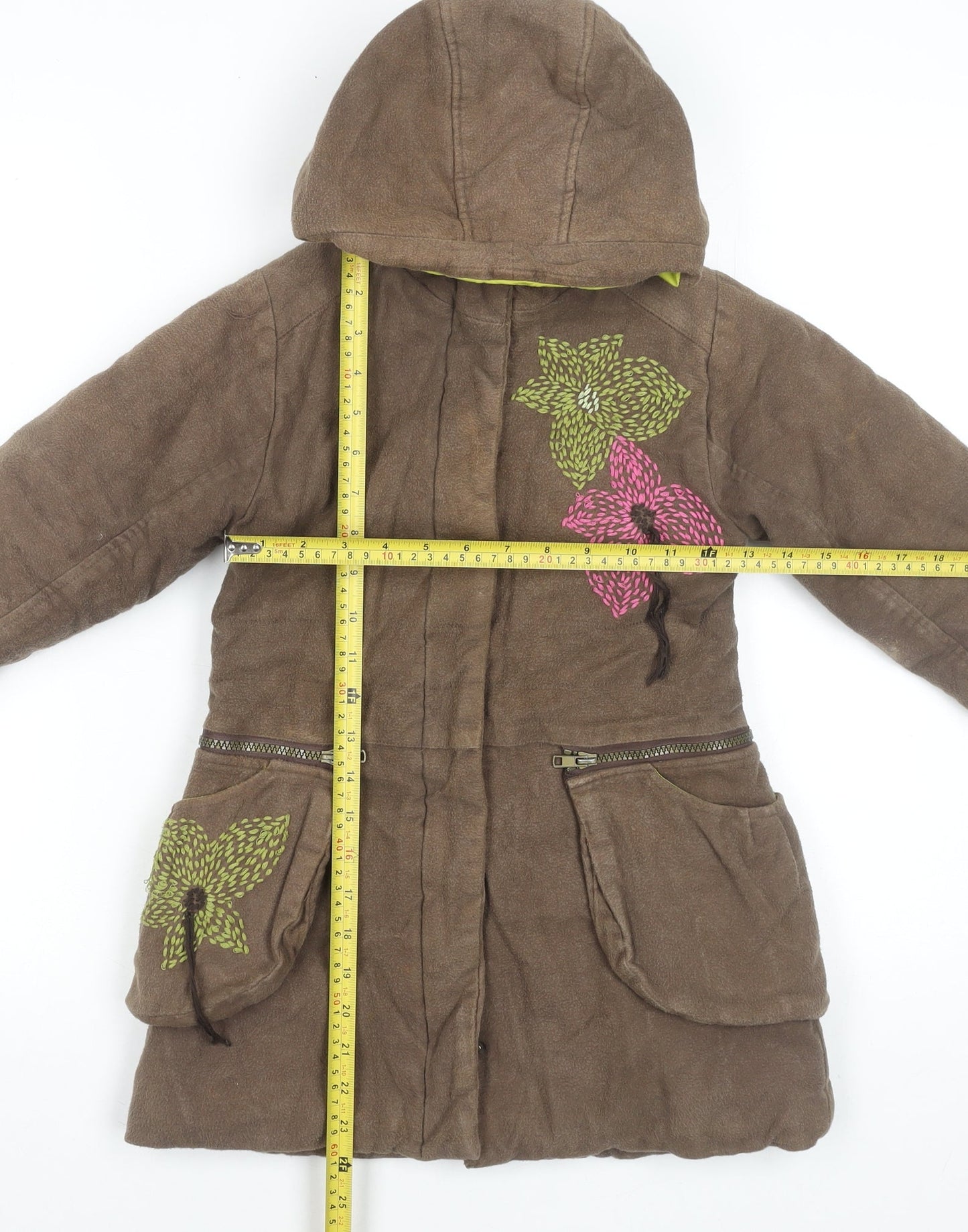 Marèse Girls Brown Floral Hooded Cotton Parka Coat 6 Years