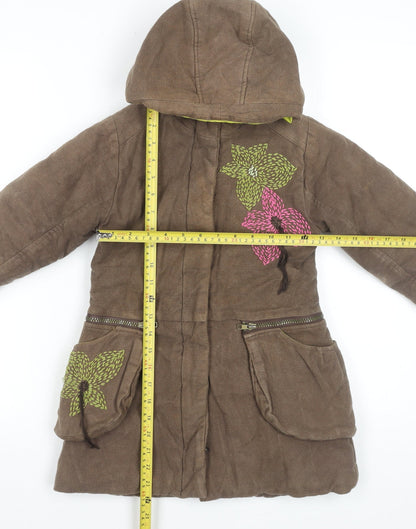 Marèse Girls Brown Floral Hooded Cotton Parka Coat 6 Years