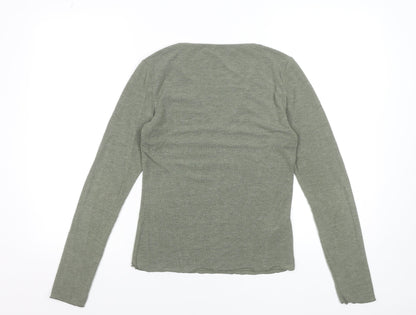 MNG Women's Green Long Sleeve V-Neck Slim Fit Jersey Top Size M