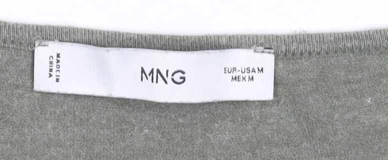 MNG Women's Green Long Sleeve V-Neck Slim Fit Jersey Top Size M