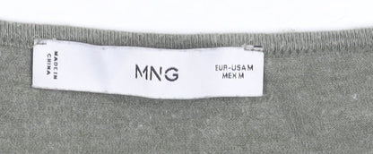 MNG Women's Green Long Sleeve V-Neck Slim Fit Jersey Top Size M