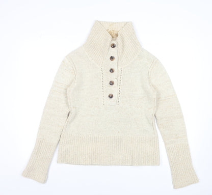 Soeur Beige Chunky Knit Henley Jumper High Neck Women's Size S