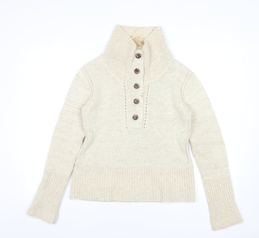 Soeur Beige Chunky Knit Henley Jumper High Neck Women's Size S