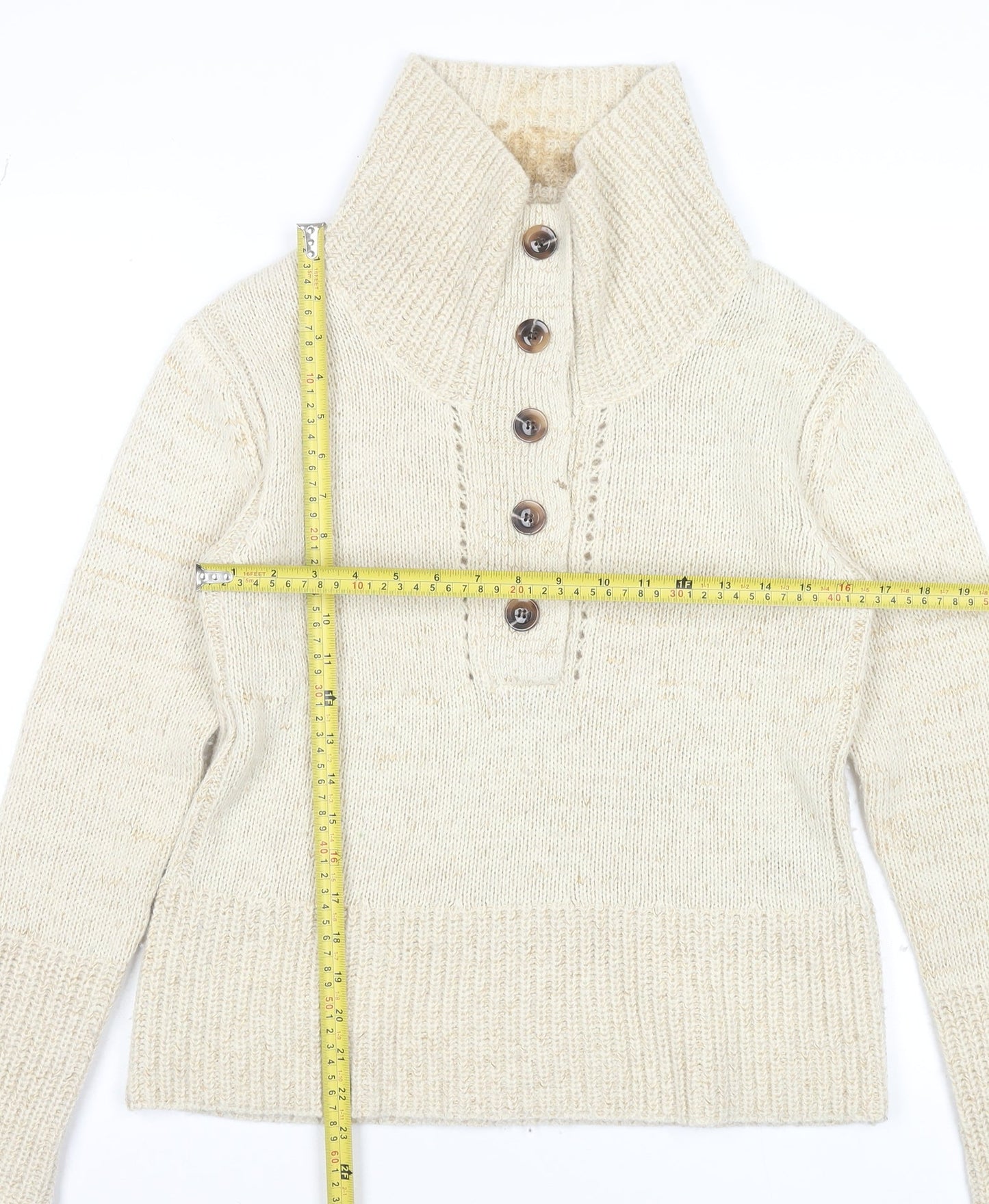 Soeur Beige Chunky Knit Henley Jumper High Neck Women's Size S