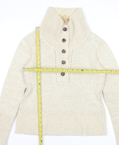 Soeur Beige Chunky Knit Henley Jumper High Neck Women's Size S