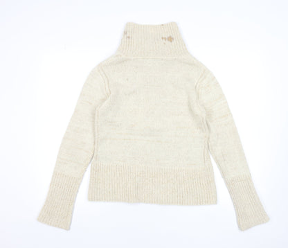 Soeur Beige Chunky Knit Henley Jumper High Neck Women's Size S