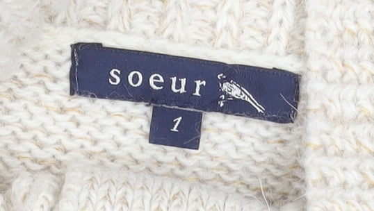 Soeur Beige Chunky Knit Henley Jumper High Neck Women's Size S