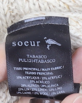 Soeur Beige Chunky Knit Henley Jumper High Neck Women's Size S