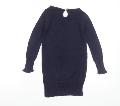 Gap Kids Girls Blue Butterfly Knit Sweater Dress 4-5 Years Cotton Long Sleeve