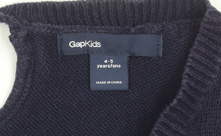 Gap Kids Girls Blue Butterfly Knit Sweater Dress 4-5 Years Cotton Long Sleeve