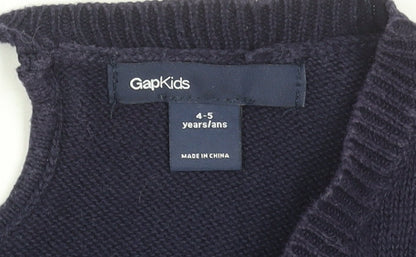 Gap Kids Girls Blue Butterfly Knit Sweater Dress 4-5 Years Cotton Long Sleeve