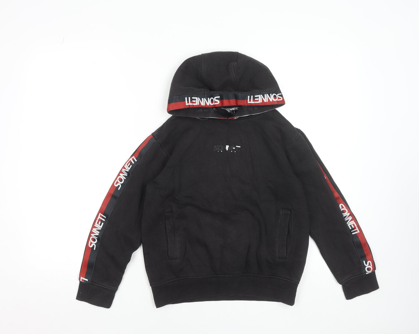 Sonneti Boys Black Hoodie 10-12 Years Pullover Logo Trim Cotton Blend