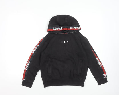 Sonneti Boys Black Hoodie 10-12 Years Pullover Logo Trim Cotton Blend