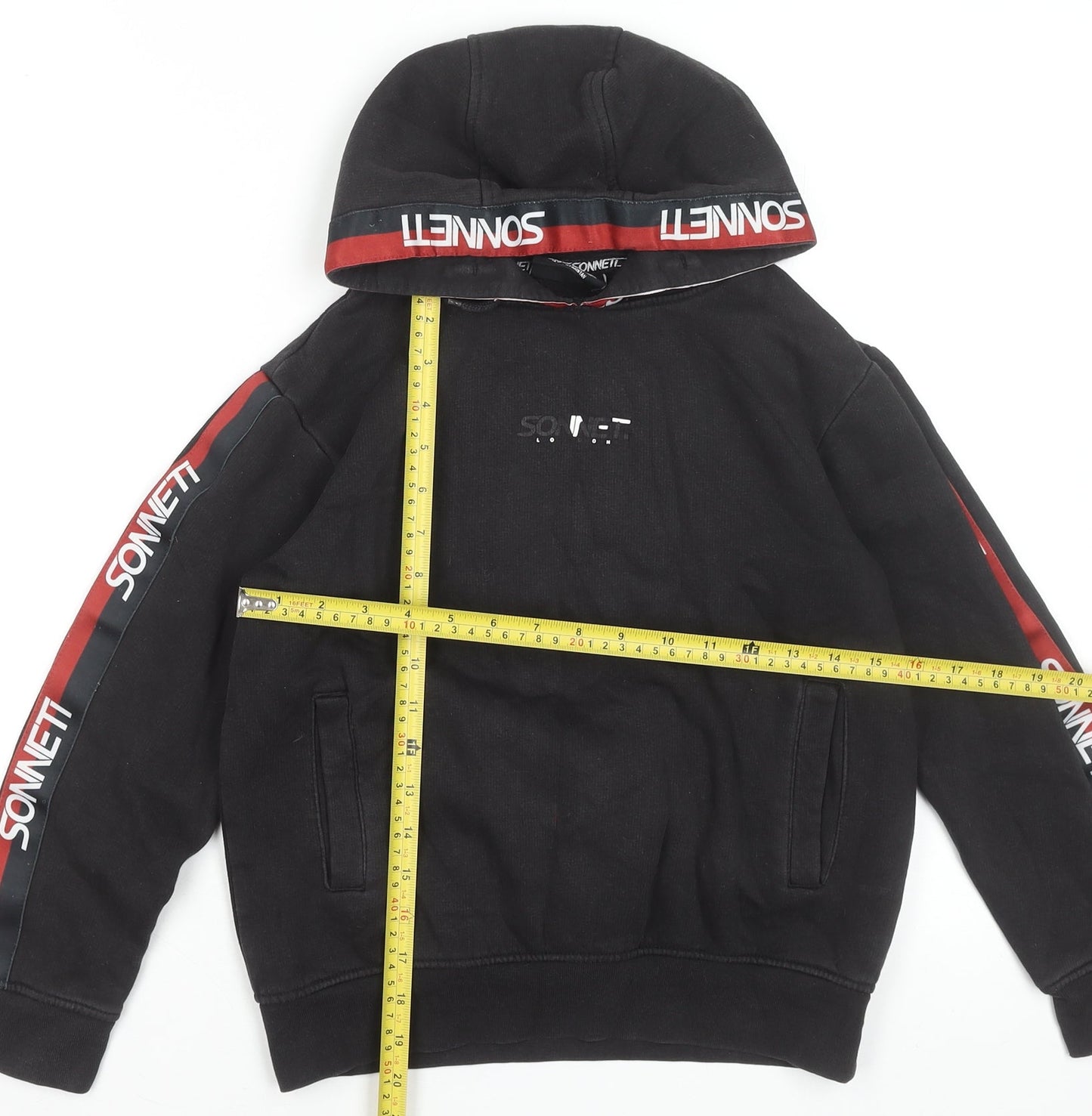 Sonneti Boys Black Hoodie 10-12 Years Pullover Logo Trim Cotton Blend