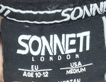 Sonneti Boys Black Hoodie 10-12 Years Pullover Logo Trim Cotton Blend