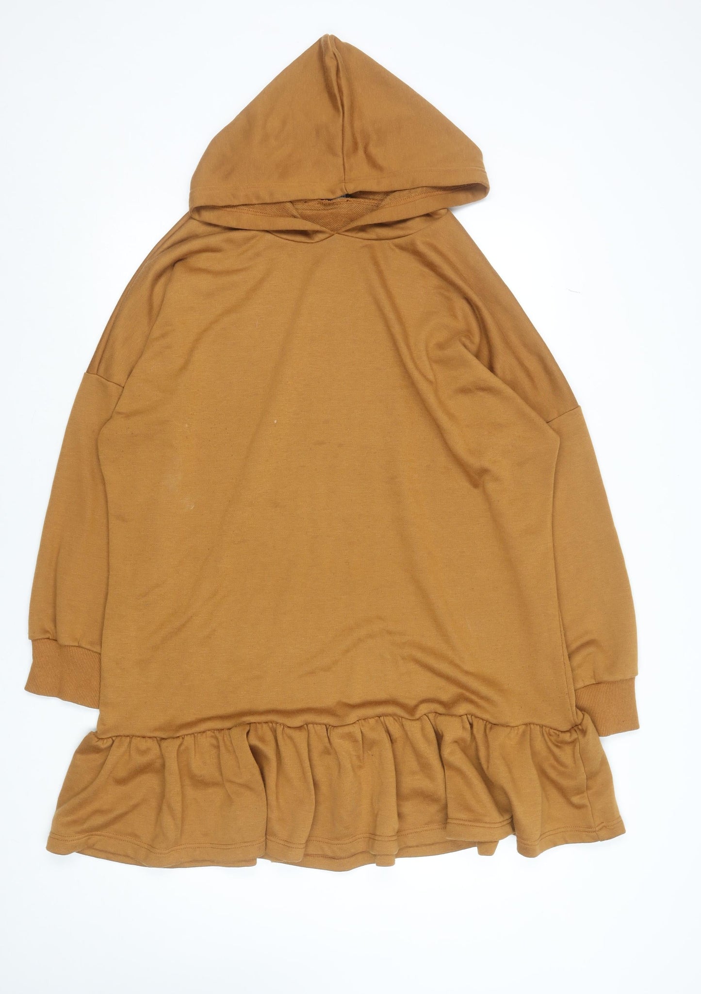 Little Mistress Women’s Brown Hooded Ruffle Hem T-Shirt Dress Size 18