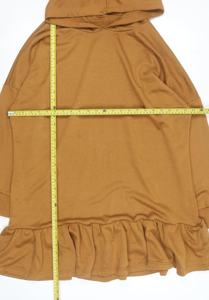 Little Mistress Women’s Brown Hooded Ruffle Hem T-Shirt Dress Size 18
