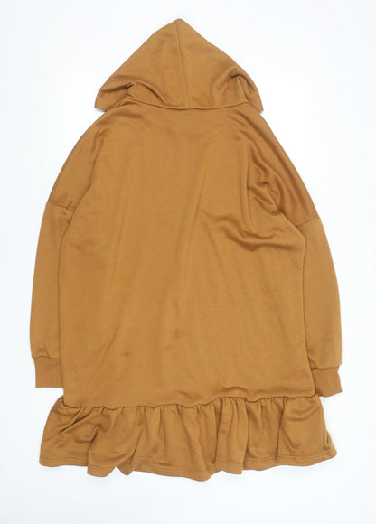 Little Mistress Women’s Brown Hooded Ruffle Hem T-Shirt Dress Size 18